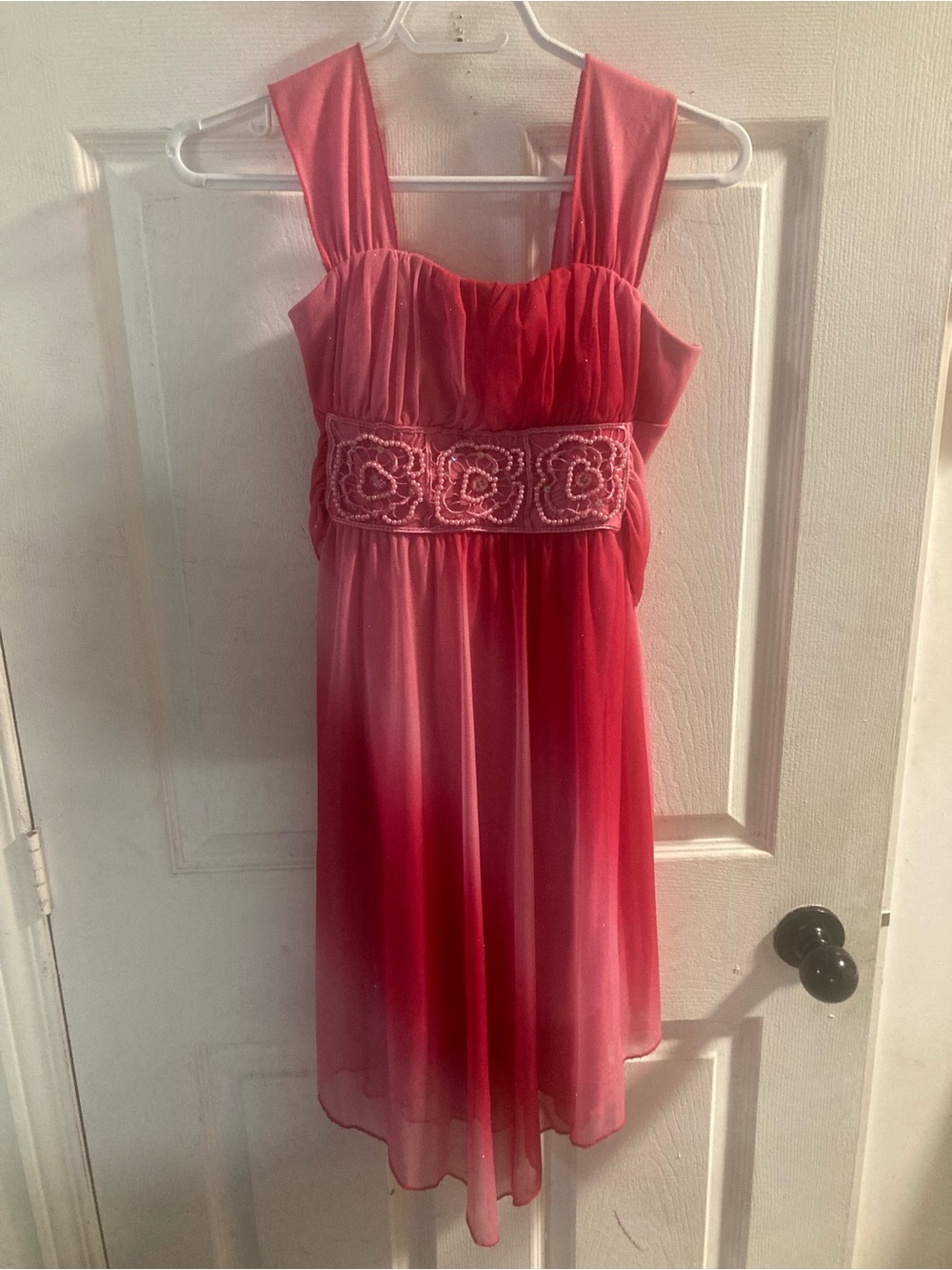 My Michelle Pink Chiffon Halter-Style Formal Dress with Embroidered Waist